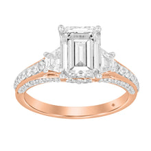 Load image into Gallery viewer, LADIES RING 3CT ROUND/EMERALD/TRAPEZOID DIAMOND 14K ROSE GOLD (CENTER STONE EMERALD DIAMOND 2CT)
