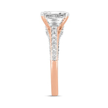 Load image into Gallery viewer, LADIES RING 3CT ROUND/EMERALD/TRAPEZOID DIAMOND 14K ROSE GOLD (CENTER STONE EMERALD DIAMOND 2CT)
