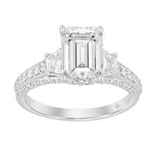 Load image into Gallery viewer, LADIES RING 3CT ROUND/EMERALD/TRAPEZOID DIAMOND 14K WHITE GOLD (CENTER STONE EMERALD DIAMOND 2CT )

