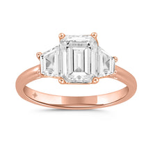 Load image into Gallery viewer, 14K ROSE GOLD 3/4CT ROUND/TRAPEZOID DIAMOND LADIES RING (CENTER STONE EMERALD DIAMOND 2CT)
