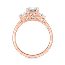 Load image into Gallery viewer, 14K ROSE GOLD 3/4CT ROUND/TRAPEZOID DIAMOND LADIES RING (CENTER STONE EMERALD DIAMOND 2CT)
