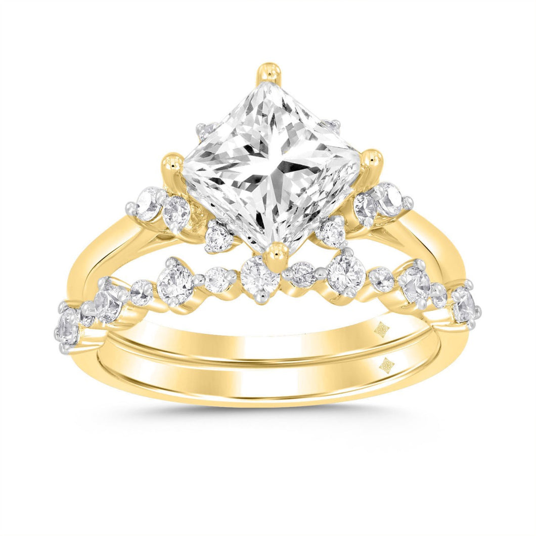 LADIES BRIDAL SET 2 1/2CT ROUND DIAMOND 14K YELLOW GOLD (CENTER STONE PRINCESS DIAMOND 2CT )