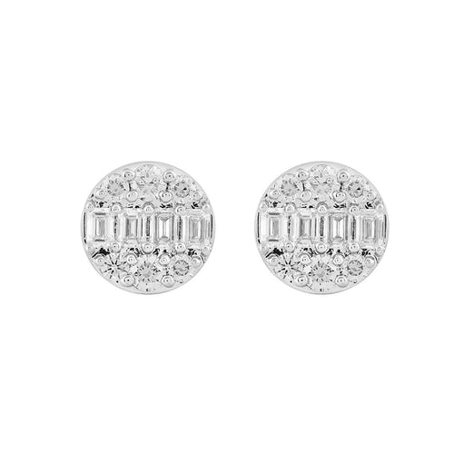 LADIES EARRINGS 1 1/2CTROUND/EMERALD DIAMOND 14K WHITE GOLD