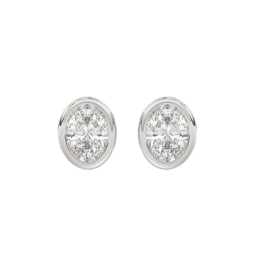 LADIES SOLITAIRE EARRINGS 3CT OVAL DIAMOND 14K WHITE GOLD