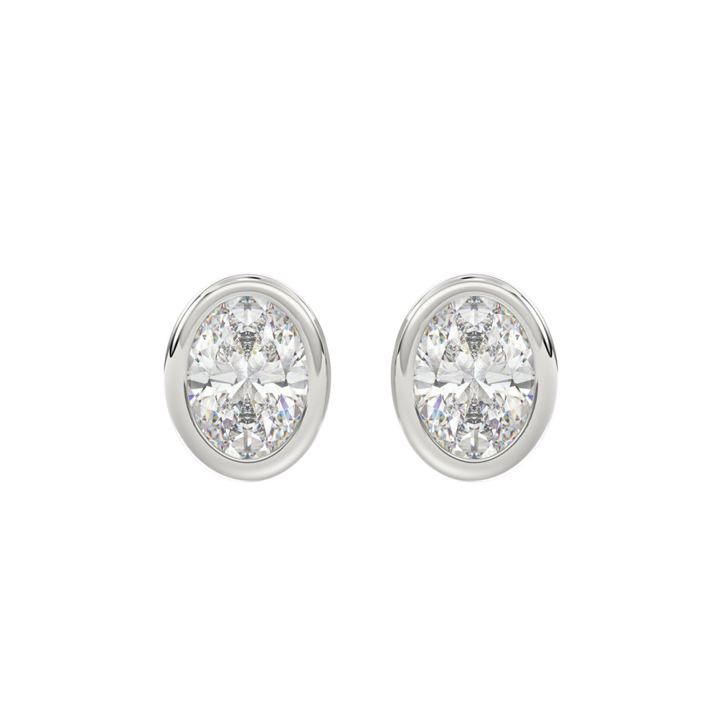 LADIES SOLITAIRE EARRINGS 3CT OVAL DIAMOND 14K WHITE GOLD