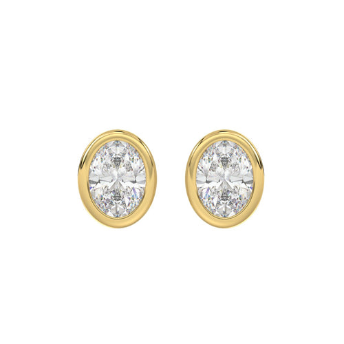 LADIES SOLITAIRE EARRINGS 3CT OVAL DIAMOND 14K YELLOW GOLD