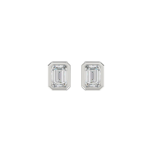LADIES SOLITAIRE EARRINGS 1CT EMERALD DIAMOND 14K WHITE GOLD