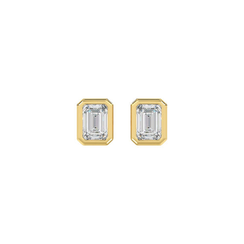 LADIES SOLITAIRE EARRINGS 1CT EMERALD DIAMOND 14K YELLOW GOLD