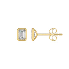Load image into Gallery viewer, LADIES SOLITAIRE EARRINGS 1CT EMERALD DIAMOND 14K YELLOW GOLD
