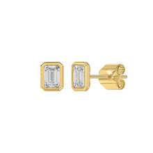 Load image into Gallery viewer, LADIES SOLITAIRE EARRINGS 1CT EMERALD DIAMOND 14K YELLOW GOLD
