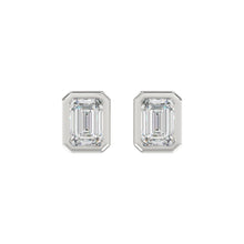 Load image into Gallery viewer, LADIES SOLITAIRE EARRINGS 3CT EMERALD DIAMOND 14K WHITE GOLD 
