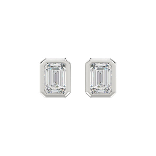 LADIES SOLITAIRE EARRINGS 3CT EMERALD DIAMOND 14K WHITE GOLD 