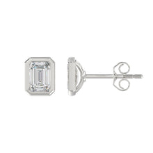 Load image into Gallery viewer, LADIES SOLITAIRE EARRINGS 3CT EMERALD DIAMOND 14K WHITE GOLD 
