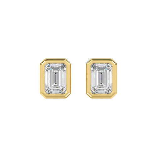 LADIES SOLITAIRE EARRINGS 3CT EMERALD DIAMOND 14K YELLOW GOLD 