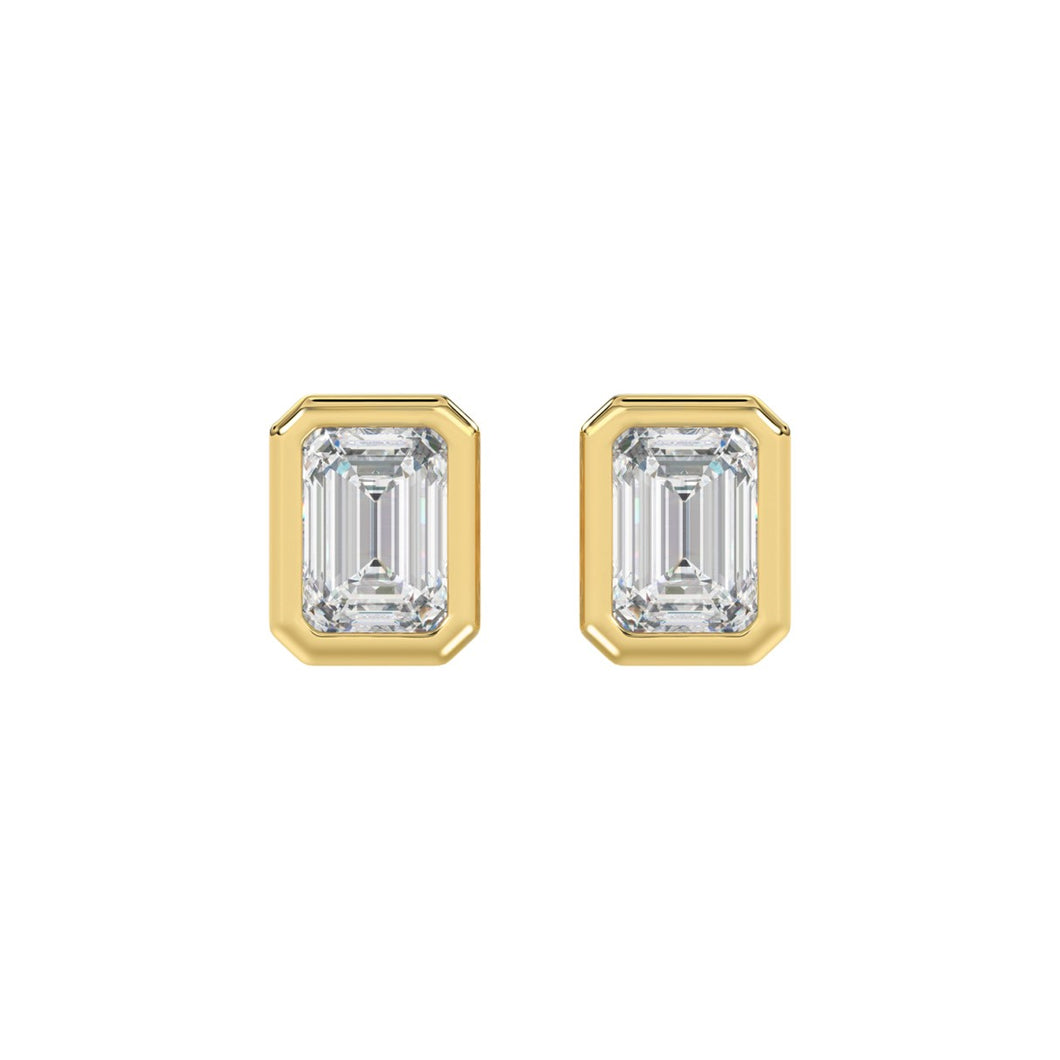 LADIES SOLITAIRE EARRINGS 3CT EMERALD DIAMOND 14K YELLOW GOLD 