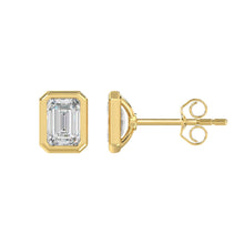 Load image into Gallery viewer, LADIES SOLITAIRE EARRINGS 3CT EMERALD DIAMOND 14K YELLOW GOLD 
