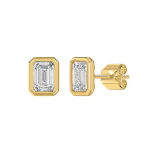 Load image into Gallery viewer, LADIES SOLITAIRE EARRINGS 3CT EMERALD DIAMOND 14K YELLOW GOLD 

