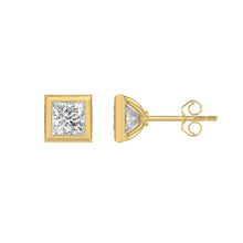 Load image into Gallery viewer, LADIES SOLITAIRE EARRINGS 2CT PRINCESS DIAMOND 14K YELLOW GOLD
