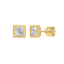 Load image into Gallery viewer, LADIES SOLITAIRE EARRINGS 2CT PRINCESS DIAMOND 14K YELLOW GOLD
