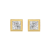 Load image into Gallery viewer, LADIES SOLITAIRE EARRINGS 3CT PRINCESS DIAMOND 14K YELLOW GOLD
