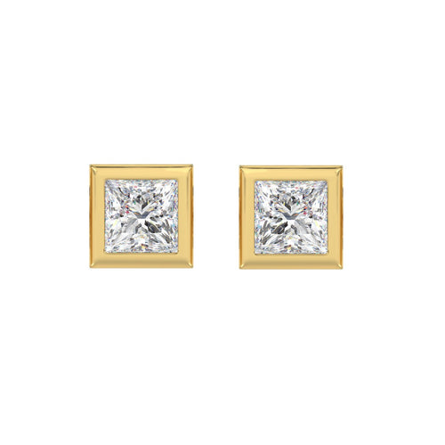 LADIES SOLITAIRE EARRINGS 3CT PRINCESS DIAMOND 14K YELLOW GOLD