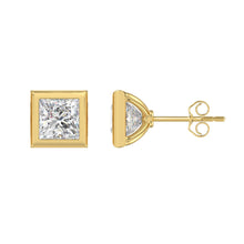 Load image into Gallery viewer, LADIES SOLITAIRE EARRINGS 3CT PRINCESS DIAMOND 14K YELLOW GOLD
