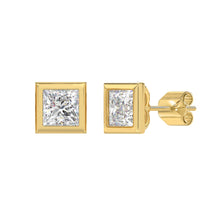 Load image into Gallery viewer, LADIES SOLITAIRE EARRINGS 3CT PRINCESS DIAMOND 14K YELLOW GOLD
