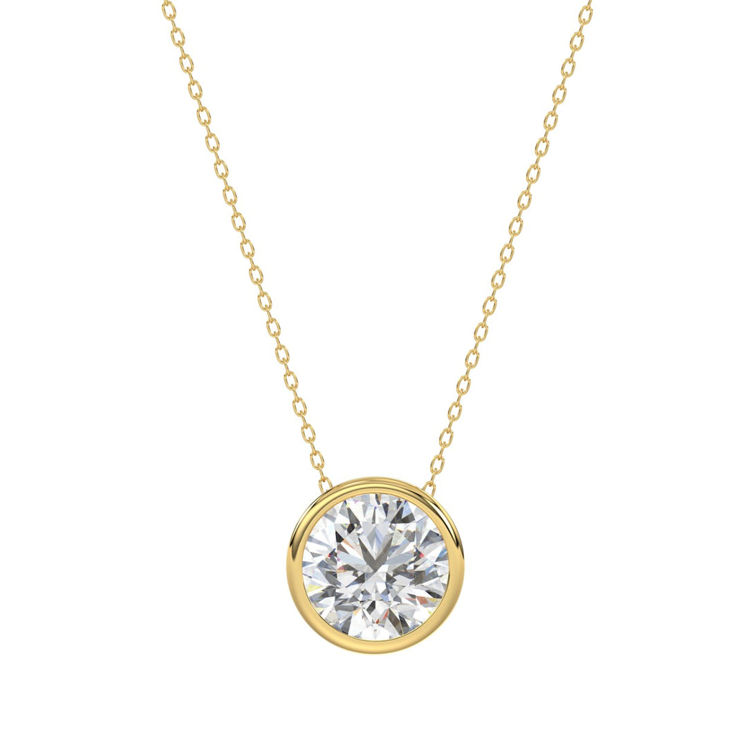LADIES SOLITAIRE PENDANT 1CT ROUND DIAMOND 14K YELLOW GOLD WITH CHAIN