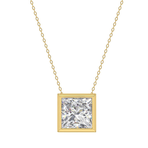 LADIES SOLITAIRE PENDANT 3CT PRINCESS DIAMOND 14K YELLOW GOLD