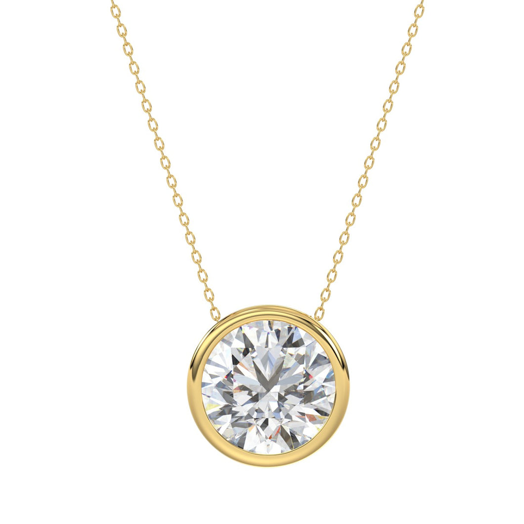 LADIES SOLITAIRE PENDANT 3CT ROUND DIAMOND 14K YELLOW GOLD