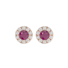 Load image into Gallery viewer, LADIES EARRINGS 5/8CT ROUND/RUBY DIAMOND 14K ROSE GOLD (CENTER STONE RUBY DIAMOND 3/4CT)
