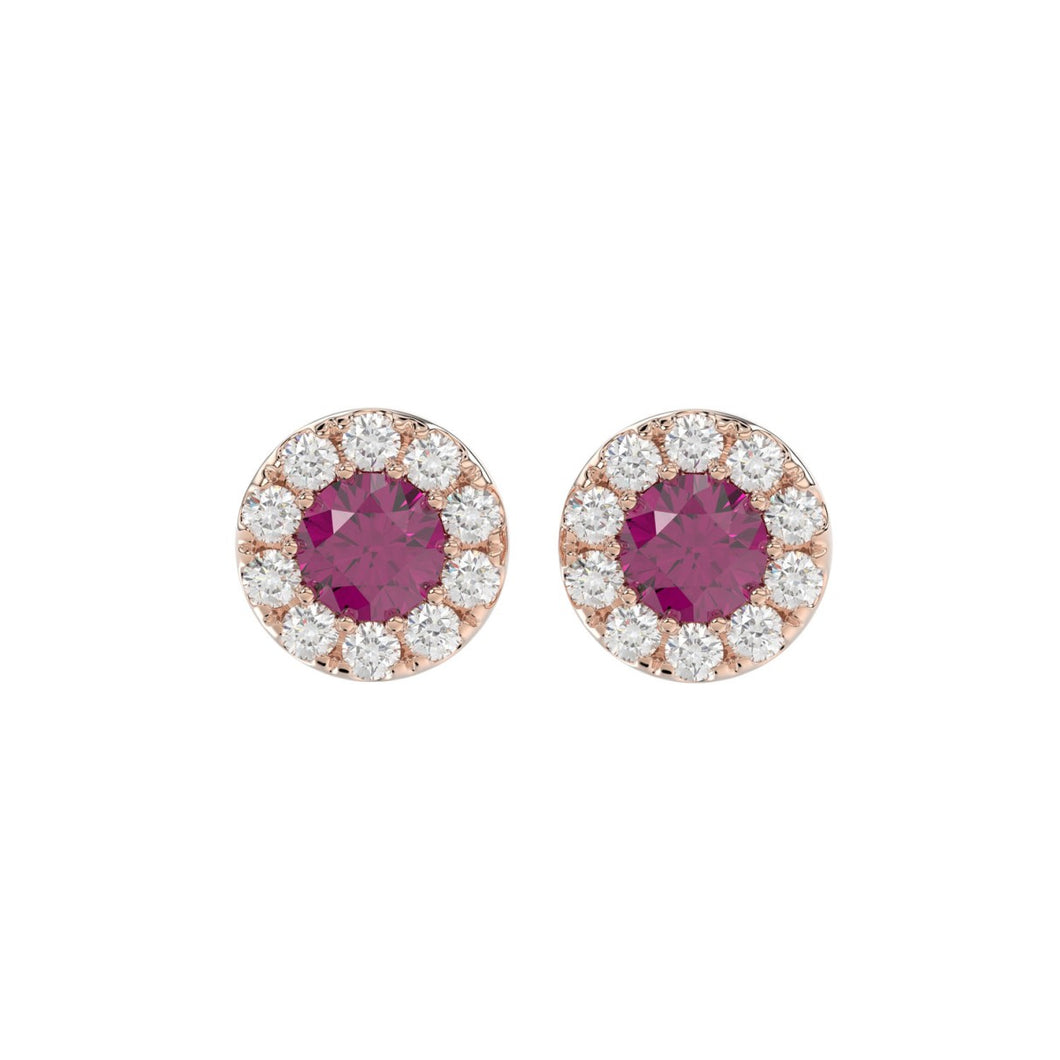 LADIES EARRINGS 5/8CT ROUND/RUBY DIAMOND 14K ROSE GOLD (CENTER STONE RUBY DIAMOND 3/4CT)