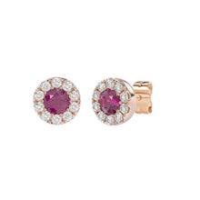 Load image into Gallery viewer, LADIES EARRINGS 5/8CT ROUND/RUBY DIAMOND 14K ROSE GOLD (CENTER STONE RUBY DIAMOND 3/4CT)
