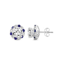 Load image into Gallery viewer, 14K WHITE GOLD 2 5/8CT ROUND/ ROUND BLUE SAPPHIRE DIAMOND LADIES EARRING (CENTER STONE ROUND DIAMOND 2CT)
