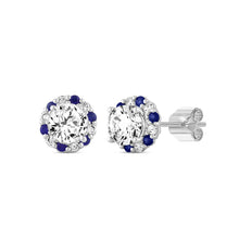 Load image into Gallery viewer, 14K WHITE GOLD 2 5/8CT ROUND/ ROUND BLUE SAPPHIRE DIAMOND LADIES EARRING (CENTER STONE ROUND DIAMOND 2CT)
