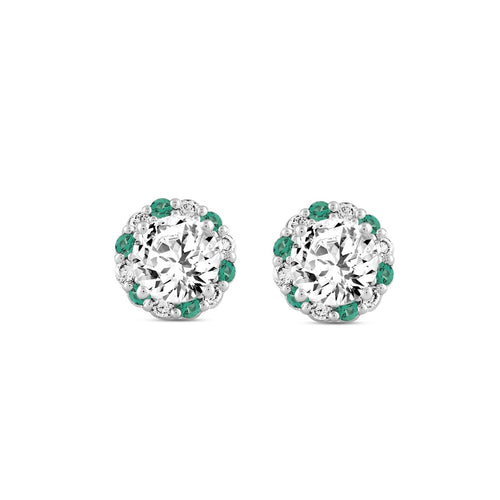 14K WHITE GOLD 2 1/2CT ROUND/ROUND GREEN DIAMOND LADIES EARRING (CENTER STONE ROUND DIAMOND 2CT)
