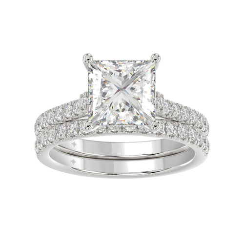 LADIES BRIDAL SET 3 1/2CT ROUND/PRINCESS DIAMOND 14K WHITE GOLD (CENTER STONE PRINCESS DIAMOND 3CT )
