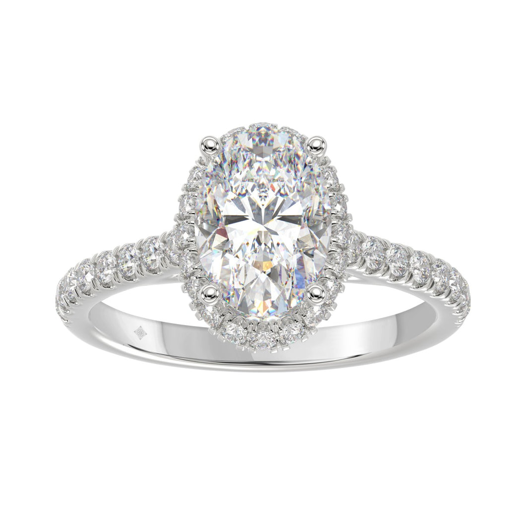 LADIES RING 2 1/2CT ROUND/OVAL DIAMOND 14K WHITE GOLD (CENTER STONE OVAL DIAMOND 2CT )