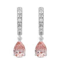 Load image into Gallery viewer, 14K WHITE/ROSE GOLD 2.00CT ROUND/PINK PEAR DIAMOND LADIES HOOPS EARRINGS
