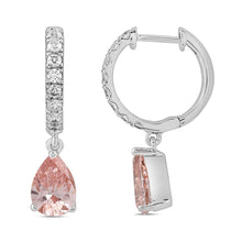 Load image into Gallery viewer, 14K WHITE/ROSE GOLD 2.00CT ROUND/PINK PEAR DIAMOND LADIES HOOPS EARRINGS
