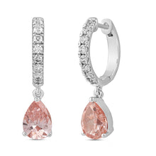 Load image into Gallery viewer, 14K WHITE/ROSE GOLD 2.00CT ROUND/PINK PEAR DIAMOND LADIES HOOPS EARRINGS
