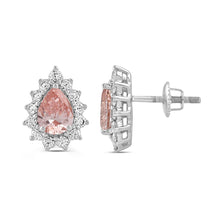 Load image into Gallery viewer, LADIES EARRINGS 3CT ROUND/PEAR DIAMOND 14K WHITE/ROSE GOLD (CENTER STONE PEAR DIAMOND 1CT )
