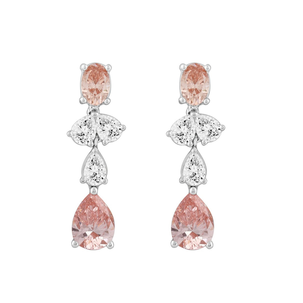 14K WHITE GOLD 3 1/2CT OVAL/PEAR DIAMOND LADIES EARRINGS (PINK PEAR DIAMOND)