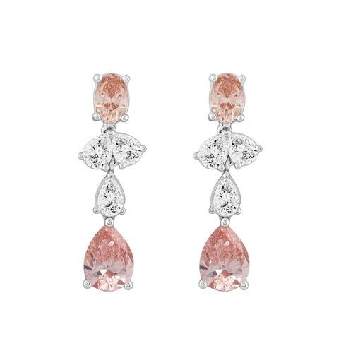 14K WHITE/ROSE GOLD 3 1/2CT OVAL/PEAR DIAMOND LADIES EARRINGS (PINK PEAR DIAMOND)
