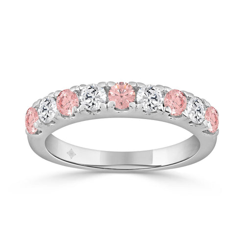 14K White Gold 1.00 CT Round Pink & White Diamond Alternating Band Ring