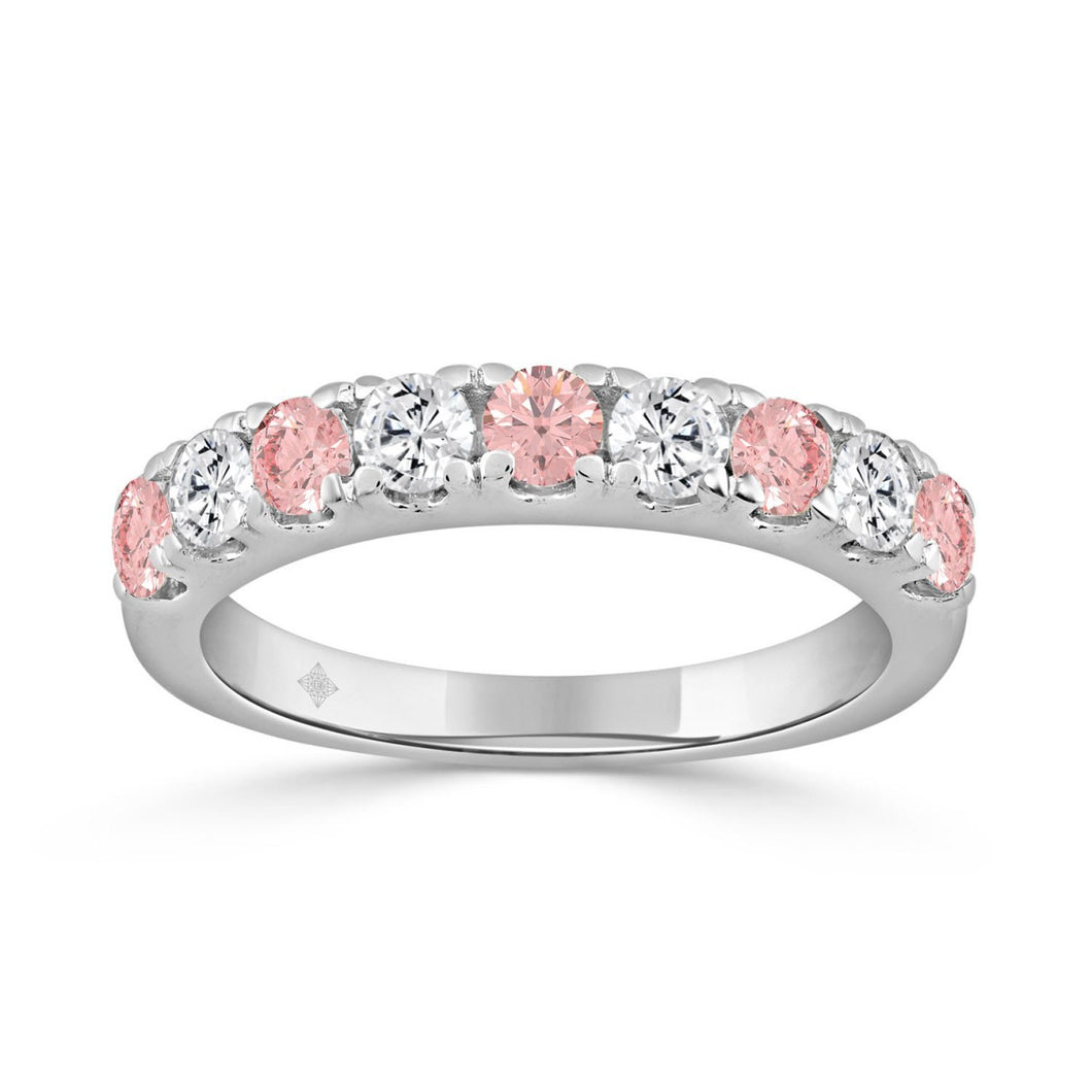 14K White Gold 1.00 CT Round Pink & White Diamond Alternating Band Ring
