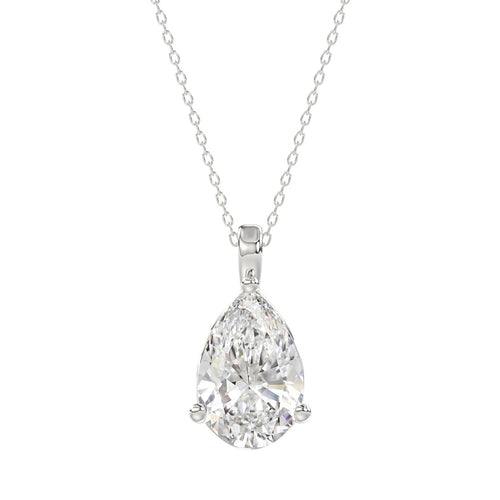 LADIES SOLITAIRE PENDANT 4CT PEAR DIAMOND 14K WHITE GOLD 