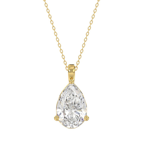 LADIES SOLITAIRE PENDANT 4CT PEAR DIAMOND 14K YELLOW GOLD 