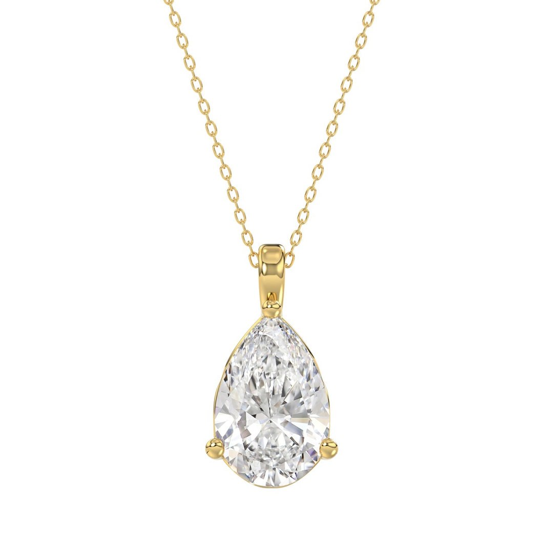 LADIES SOLITAIRE PENDANT 4CT PEAR DIAMOND 14K YELLOW GOLD 