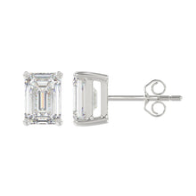 Load image into Gallery viewer, LADIES SOLITAIRE EARRINGS 4.00CT EMERALD DIAMOND 14K WHITE GOLD 
